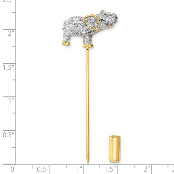 925 Sterling Silver Rhodium-plated Gold Tone CZ Elephant Pin - Picture 3 of 4